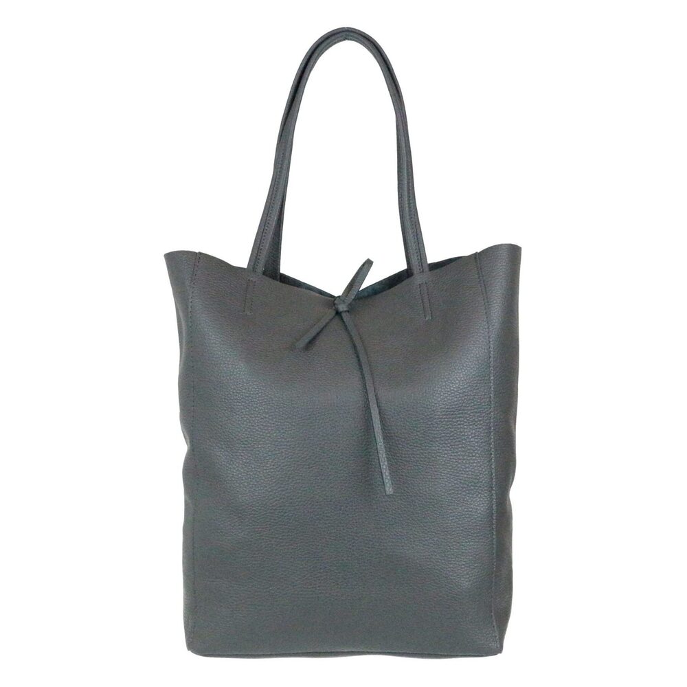 5538 Open Top Leather Handbag Dark Grey